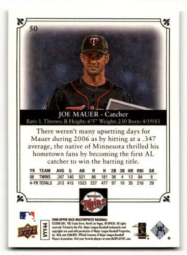 2008 Upper Deck Masterpieces Joe Mauer baseball card Minnesota Twins ID 63229