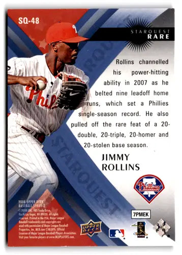 2008 Upper Deck Starquest #SQ-48 Jimmy Rollins Rare NM-MT Phillies ID:72940 - Baseball Card Single