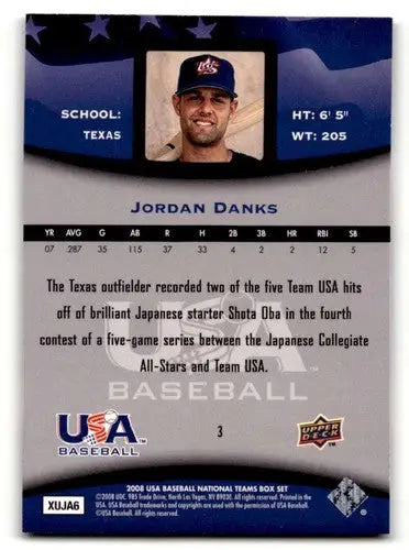 Original gloss Jordan Danks Team USA baseball card from 2008 Upper Deck USA series