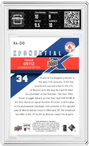 2008 Upper Deck X David Ortiz #X4-DO Xponential 4 Baseball Arena Club 9.5 - Baseball Card Single