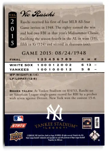 2008 Upper Deck Yankee Stadium Legacy Collection #2015 Vic Raschi NM-MT ID:72894 - Baseball Card Single