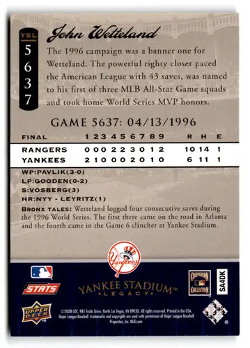 2008 Upper Deck Yankee Stadium Legacy Collection #5637 John Wetteland N ID:73312 - Baseball Card Single