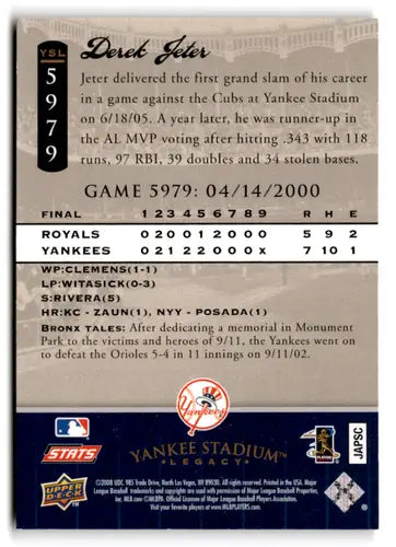 Derek Jeter baseball card from 2008 Upper Deck Yankee Stadium Legacy Collection