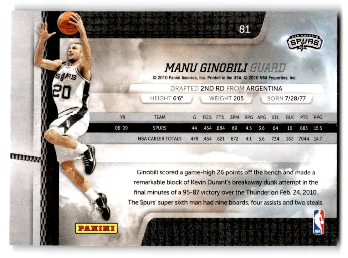 2009-10 Panini Absolute Memorabilia #81 Manu Ginobili Retail - Basketball Card Single