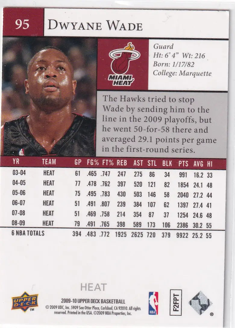2009-10 UPPER DECK #95 DWYANE WADE- MIAMI HEAT