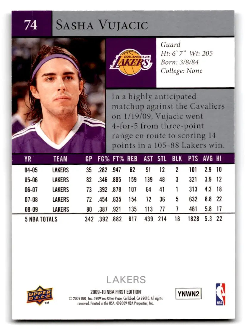 2009-10 Upper Deck First Edition #74 Sasha Vujacic - Basketball Card Single