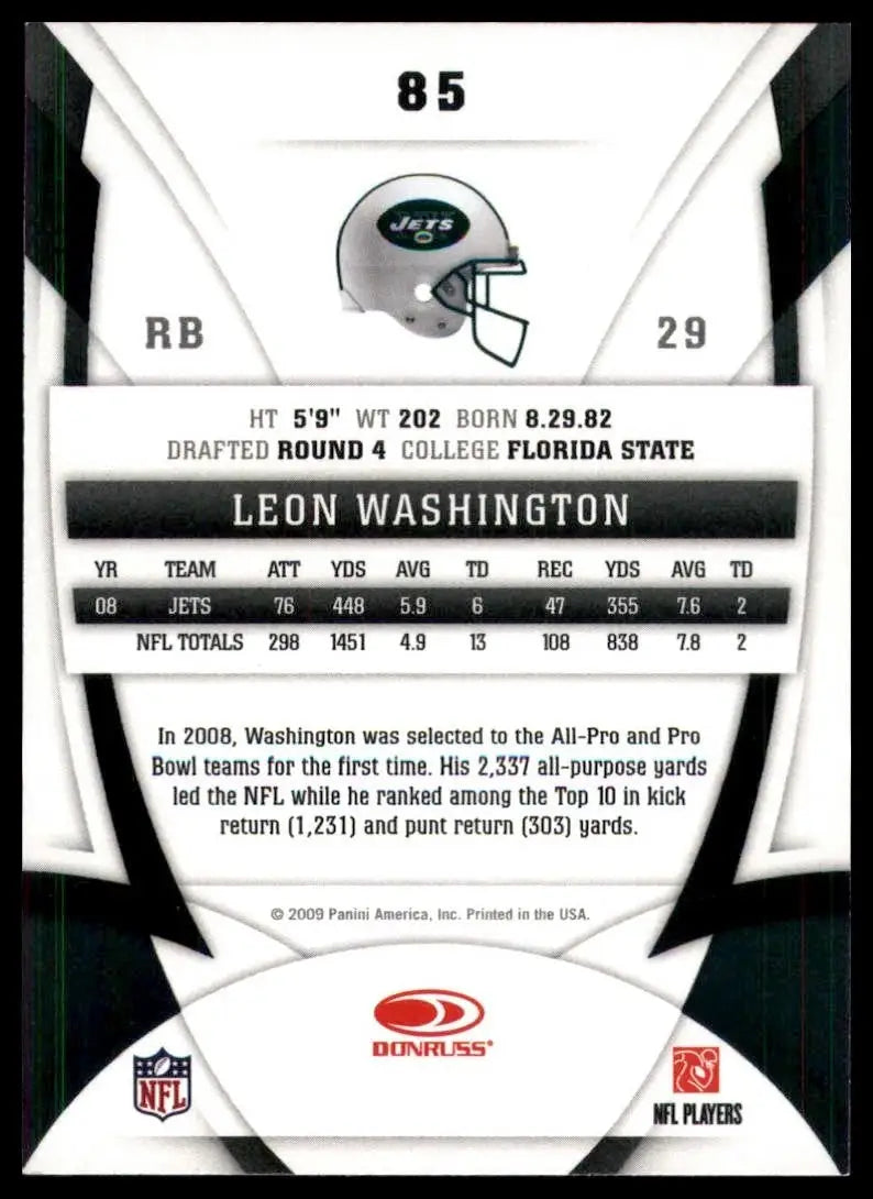 2009 Certified Leon Washington #85 New York Jets Football Card NFL Sports