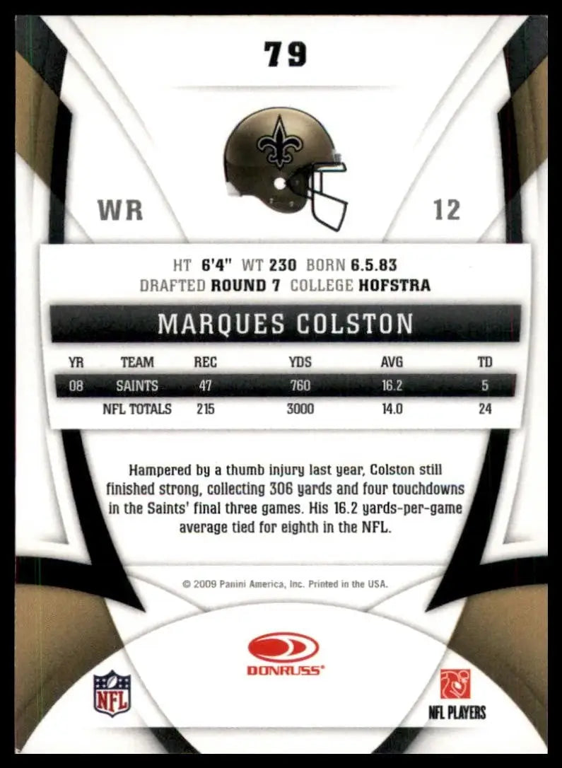 2009 Certified Marques Colston #79 New Orleans Saints Football Card NFL Sports - Football Card Single
