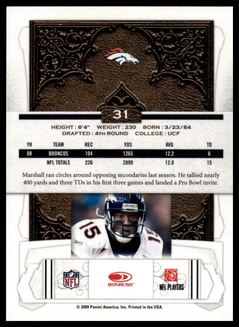 2009 Donruss Classics Brandon Marshall #31 Denver Broncos Football Card NFL - Football Card Single