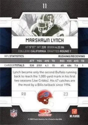 Marshawn Lynch football card from Donruss Elite featuring original gloss and NM-MT condition