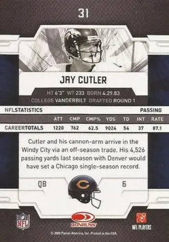 2009 Donruss Elite Jay Cutler football card with original gloss Bears ID 4666