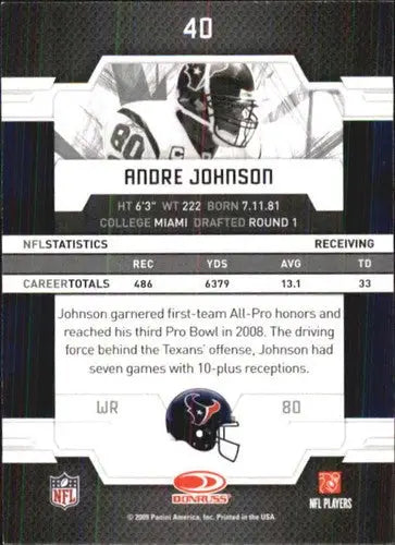 Original gloss Donruss Elite Andre Johnson football card from 2009 Texans product