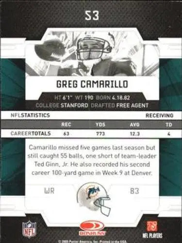 2009 Donruss Elite Greg Camarillo football card with original gloss Dolphins NM-MT