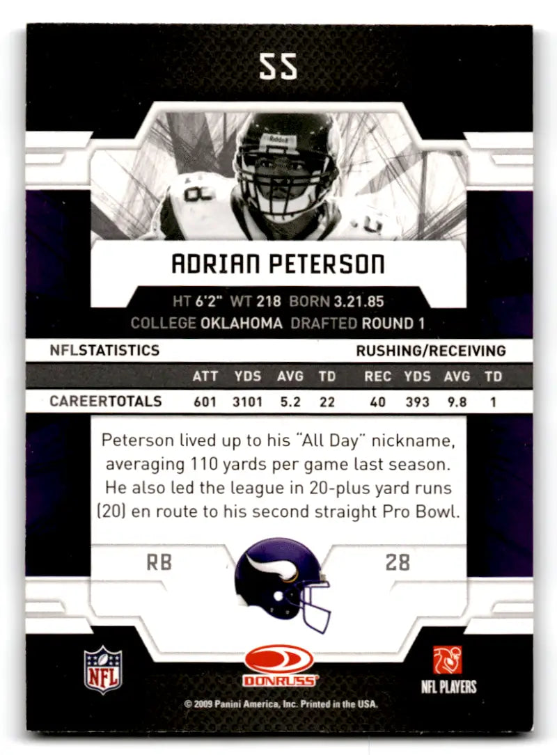 2009 Donruss Elite #55 Adrian Peterson NM Near Mint Vikings ID:79538 - Football Card Single