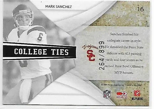Mark Sanchez football card from Donruss Elite College Ties Green series