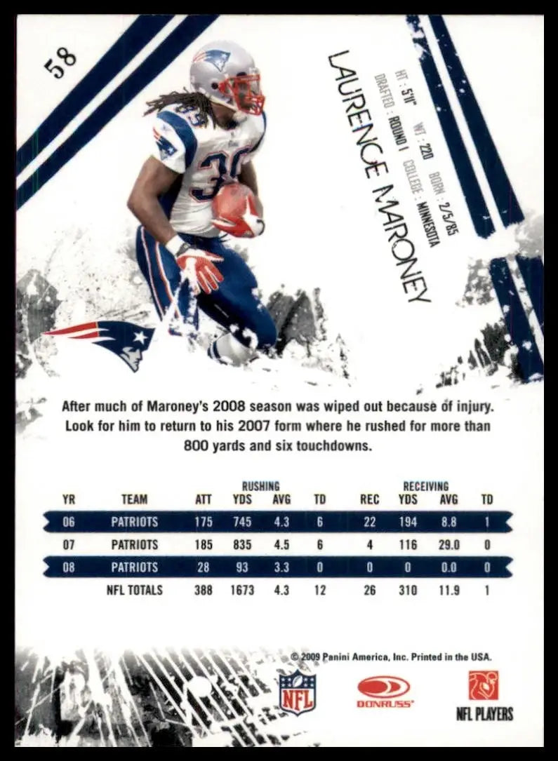 2009 Donruss Rookies & Stars Laurence Maroney #58 New England Patriots Football - Football Card Single