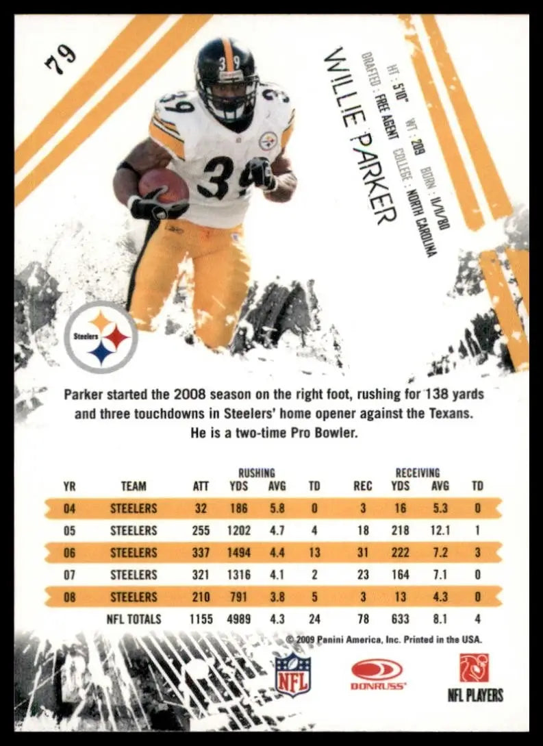 2009 Donruss Rookies & Stars Willie Parker #79 Pittsburgh Steelers Football Card - Football Card Single