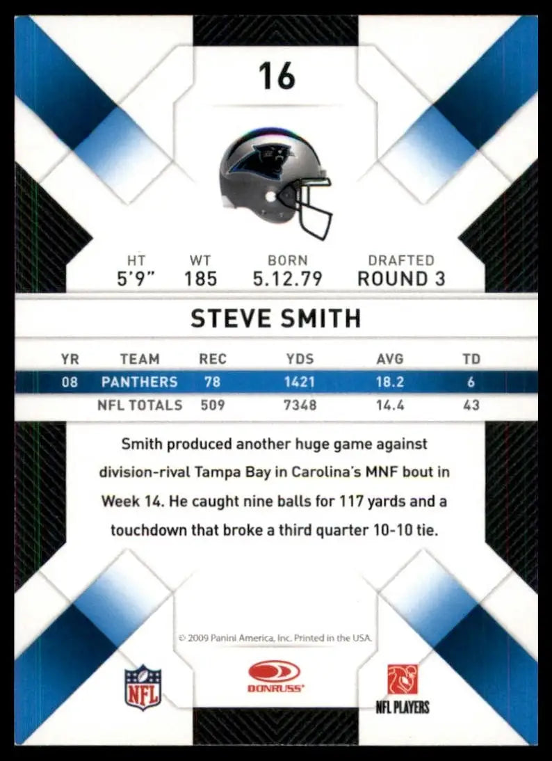 2009 Donruss Threads Steve Smith #16 Carolina Panthers Football Card NFL Sports - Football Card Single