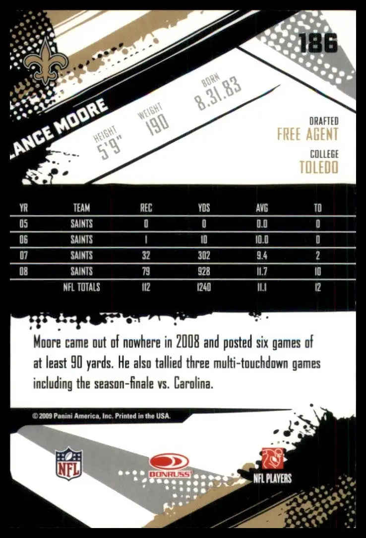2009 Score Lance Moore #186 New Orleans Saints Football Card NFL Sports