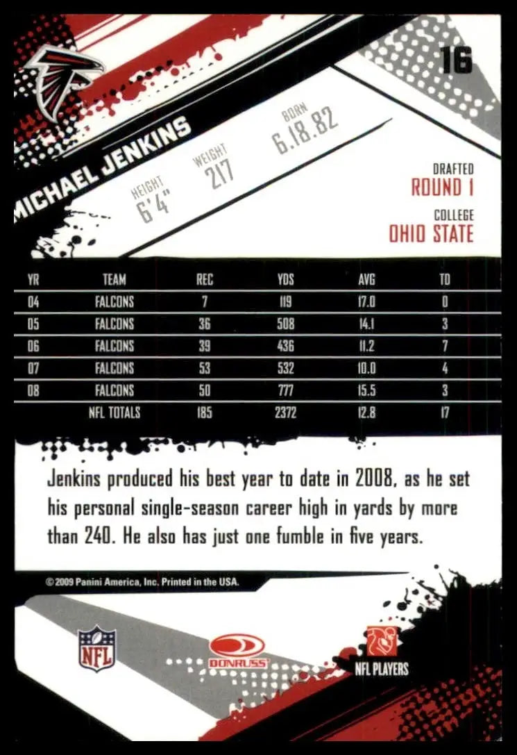 2009 Score Michael Jenkins #16 Atlanta Falcons Football Card NFL Sports - Football Card Single