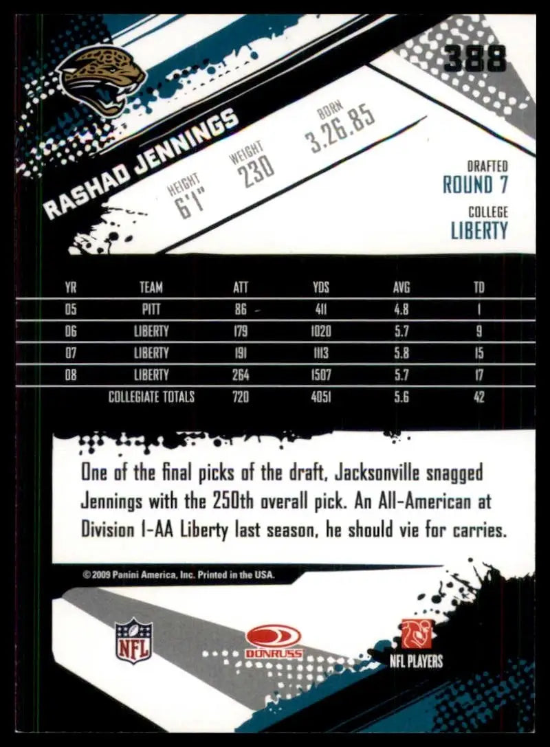 2009 Score Rookie Rashad Jennings #388 Jacksonville Jaguars Football Card NFL - Football Card Single