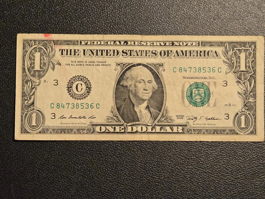 2009 Series $1 One Dollar Bill Federal Reserve Note Philadelphia C - Circulated - Coins & Currency