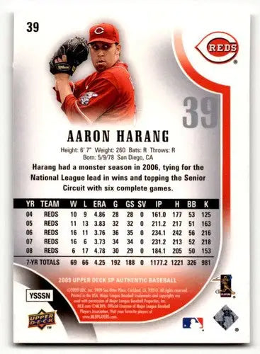 Original gloss Aaron Harang Cincinnati baseball card from 2009 SP Authentic product