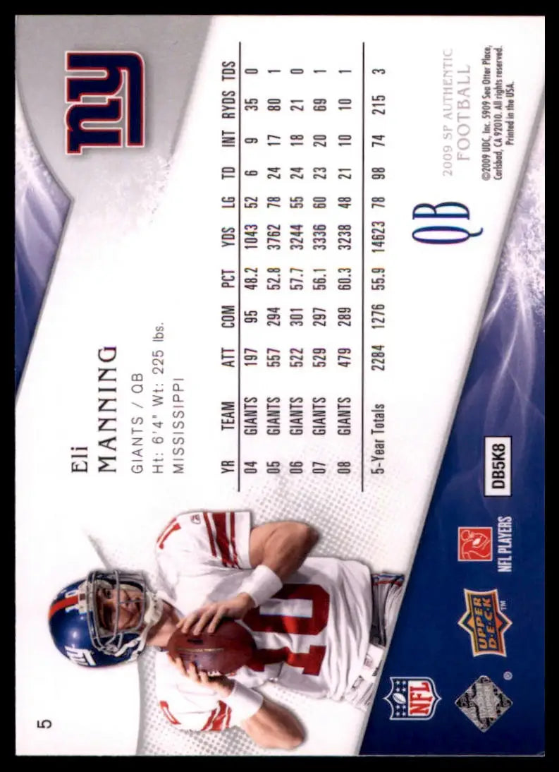 2009 SP Authentic Eli Manning 5 New York Giants NM - Football Card Single