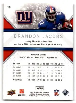 2009 SP Threads #10 Brandon Jacobs - Football Card Single