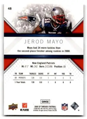 2009 SP Threads #48 Jerod Mayo - Football Card Single