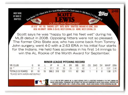 2009 Topps #248 Scott Lewis NM-MT Indians ID:72344 - Baseball Card Single