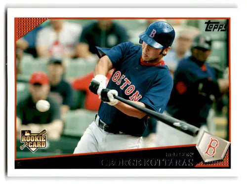 Baseball rookie card of George Kottaras Red Sox with original gloss from 2009 Topps