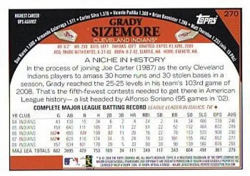 Original gloss Grady Sizemore baseball card 2009 Topps #270a Grady Sizemore Indians