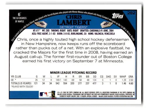 2009 Topps #282 Chris Lambert NM-MT RC Rookie Tigers ID:72334 - Baseball Card Single