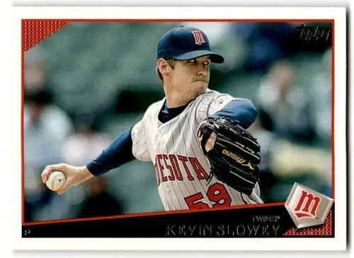 Baseball card featuring Kevin Slowey from 2009 Topps Twins ID 42795 with original gloss