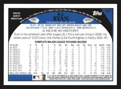 2009 Topps #421 B.J. Ryan Toronto Blue Jays - Baseball Card Single