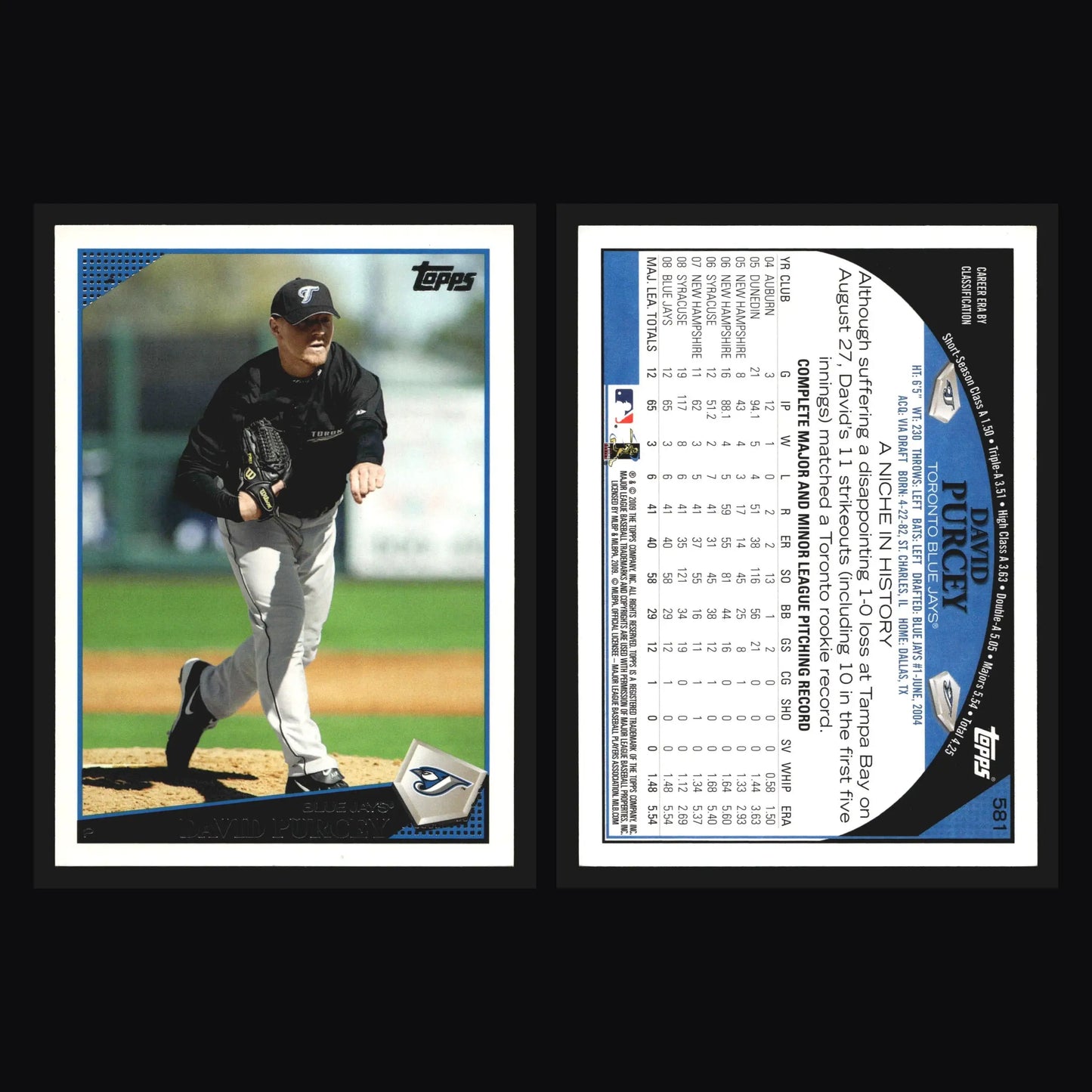 2009 Topps #581 David Purcey Toronto Blue Jays - Baseball Card Single