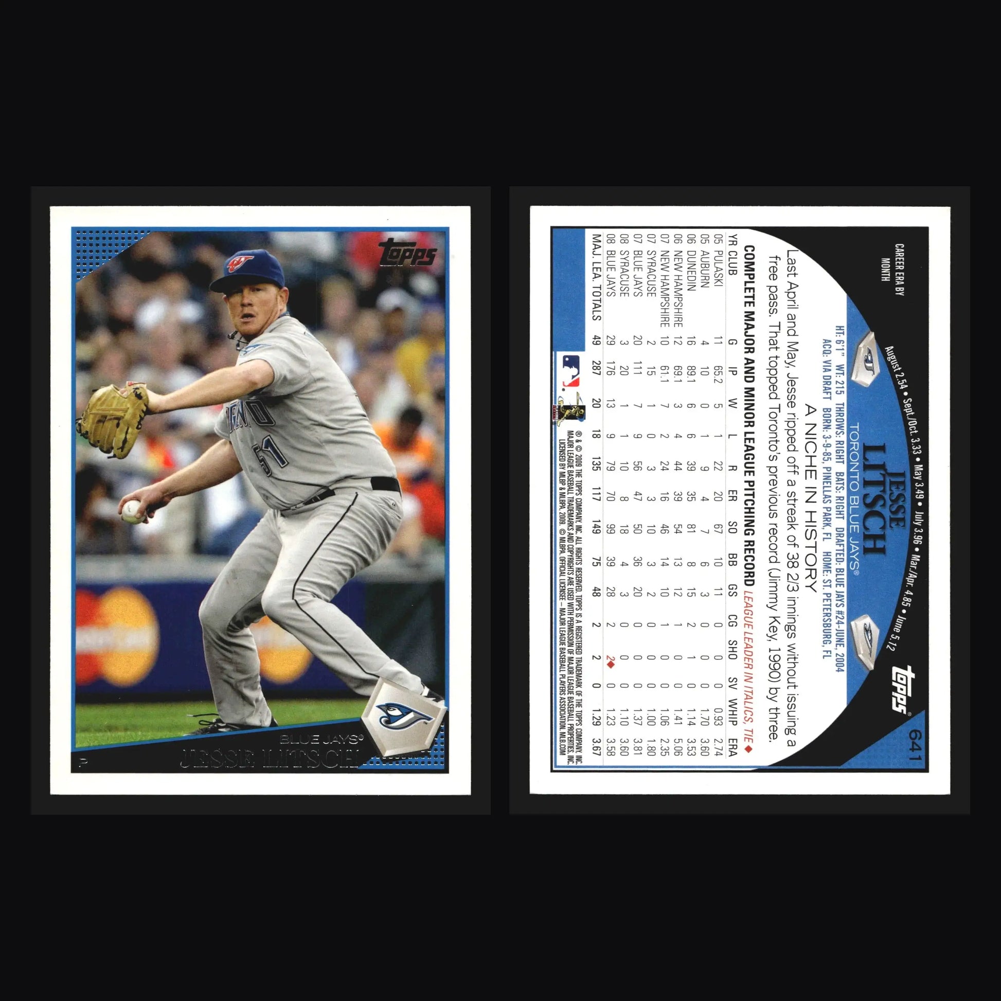 2009 Topps #641 Jesse Litsch Toronto Blue Jays - Baseball Card Single