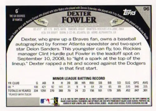 2009 Topps #96 Dexter Fowler NM-MT RC Rookie Rockies ID:71045 - Baseball Card Single