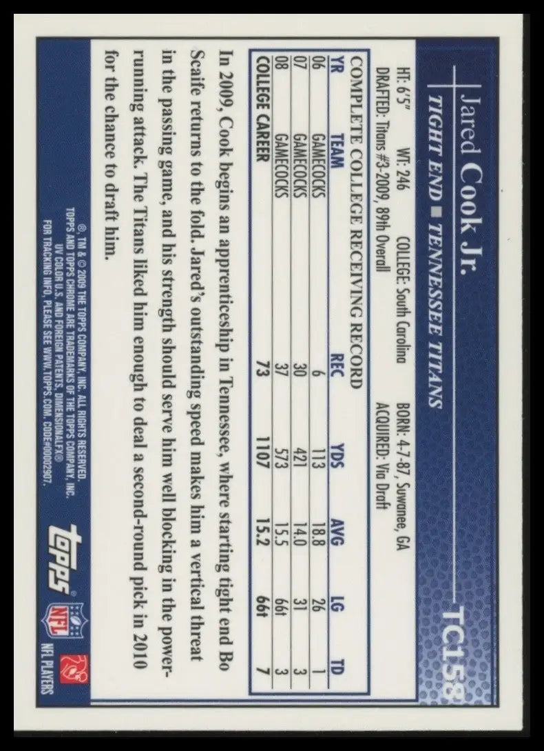 2009 Topps Chrome Jared Cook #TC158 Rookie Tennessee Titans Football Card NFL - Football Card Single