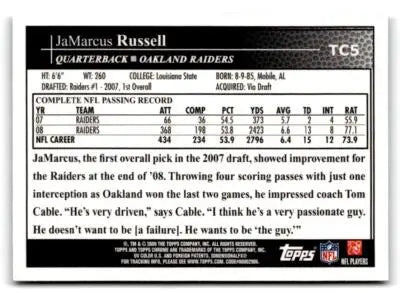 2009 Topps Chrome #TC5 Jamarcus Russell - Football Card Single