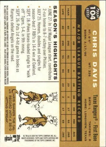 2009 Topps Heritage #104 Chris Davis NM-MT Rangers - Baseball Card Single
