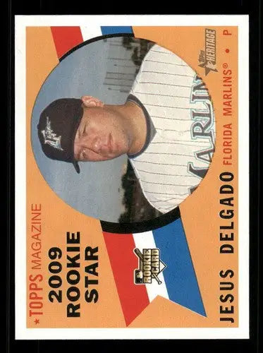 Original gloss Jesus Delgado baseball card from 2009 Topps Heritage NM-MT Rookie Marlins