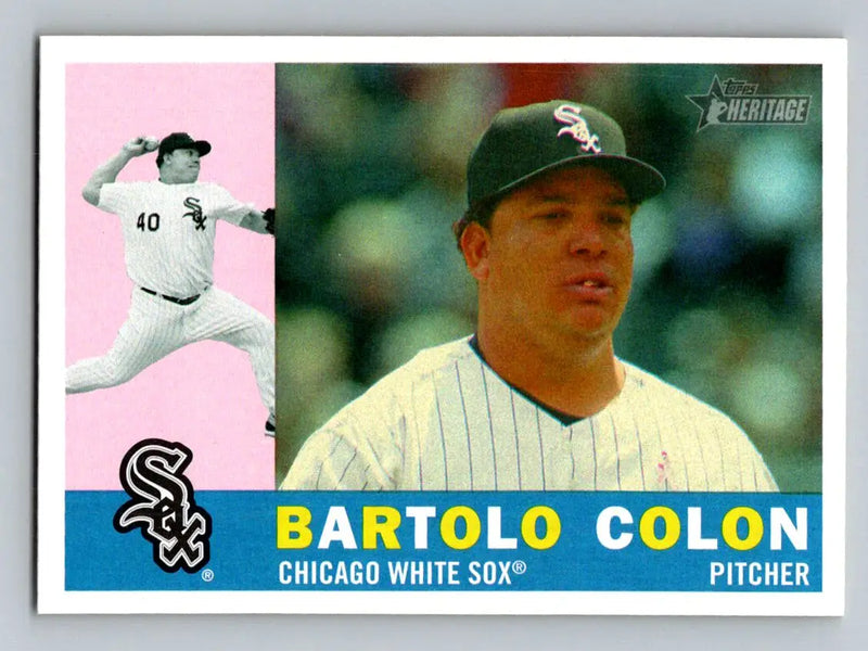 Bartolo Colon baseball card from 2009 Topps Heritage, showcasing Chicago White Sox