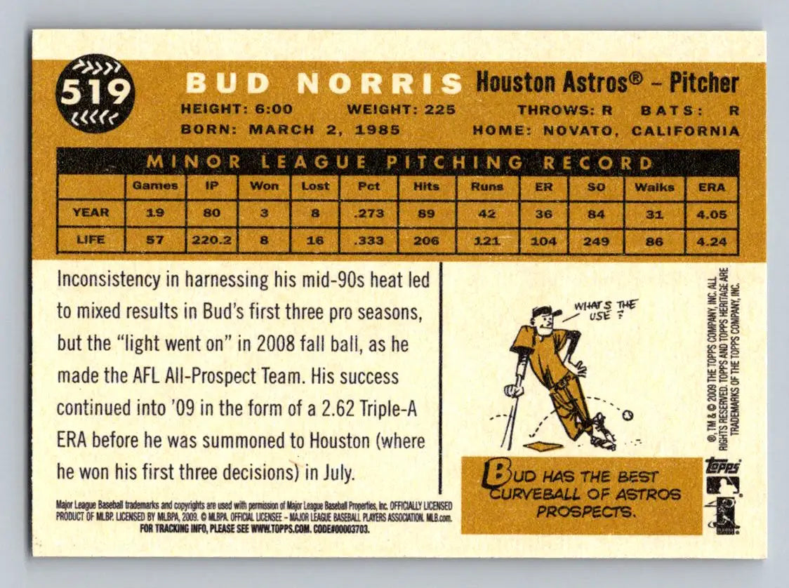 Bud Norris 2009 Topps Heritage #519 Houston Astros Rookie baseball card displayed