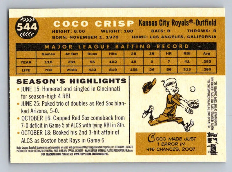 Coco Crisp 2009 Topps Heritage #544 baseball card Kansas City Royals collectible