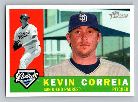 Baseball card of Kevin Correia from San Diego Padres Topps Heritage 2009 collection