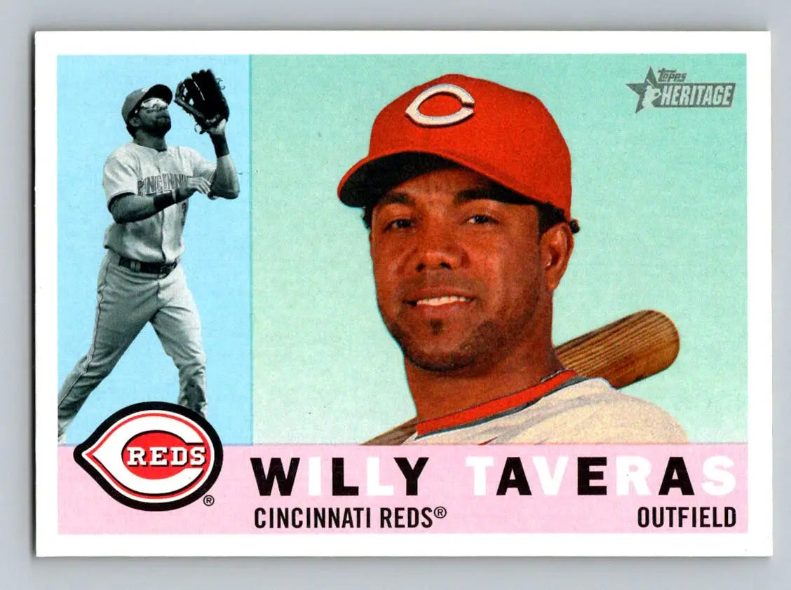 Willy Taveras 2009 Topps Heritage #667 baseball card featuring Cincinnati Reds player