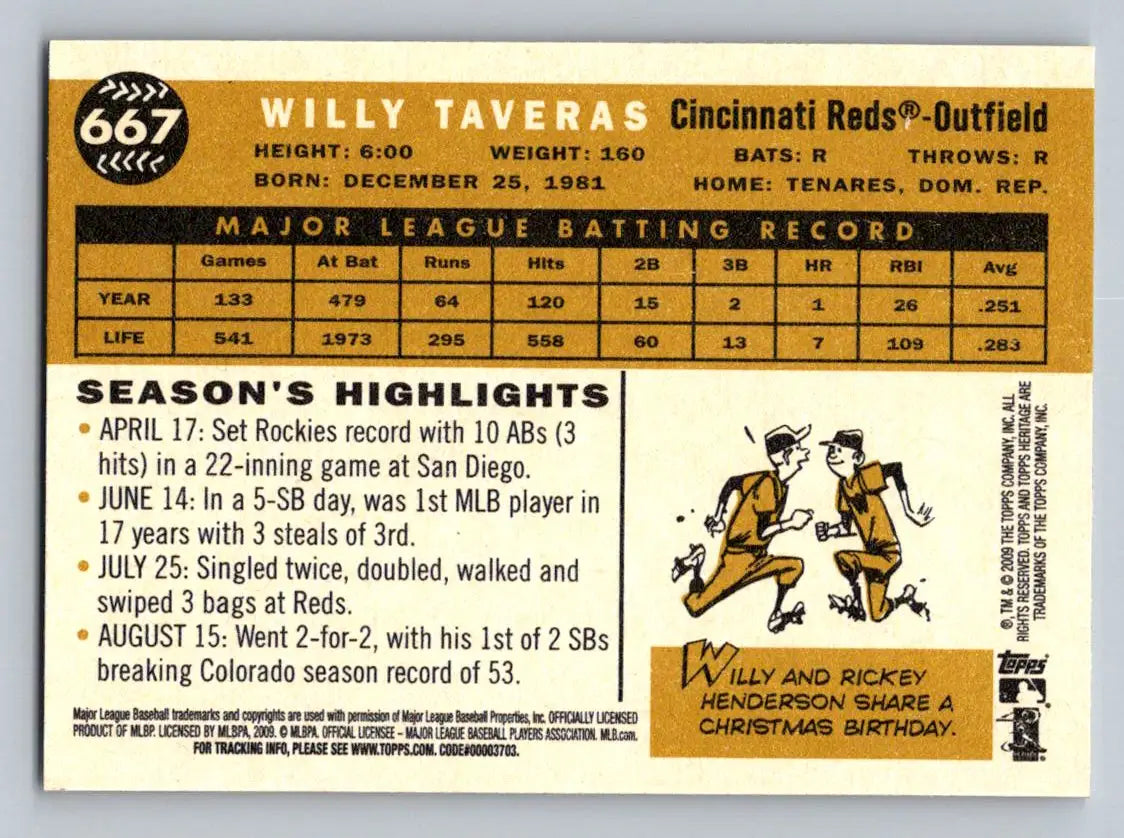 Willy Taveras 2009 Topps Heritage #667 baseball card for Cincinnati Reds fans