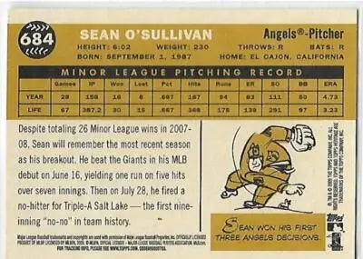 Original gloss 2009 Topps Heritage Sean O’Sullivan baseball card rookie Angels